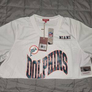 Mitchell & Ness Miami Dolphins White and Teal Jersey